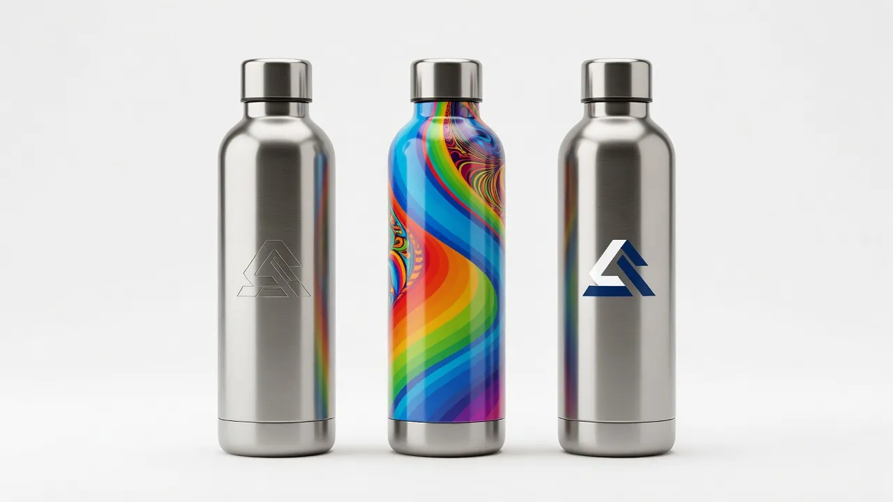 Laser engraving, full-wrap print, and imprint decoration on insulated bottles